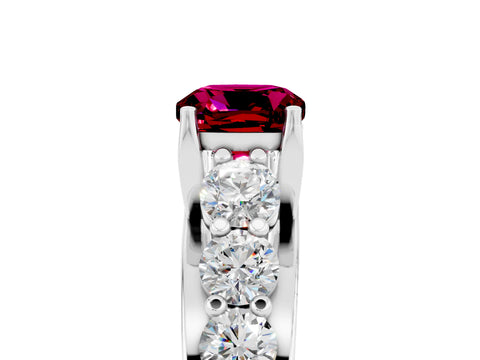 White gold Cushion Cut Garnet Engagement Ring with Pavé Band and Four-Prong Setting_5
