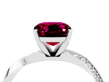 White gold Cushion Cut Garnet Engagement Ring with Side Stone Accents and Four-Prong Setting_112