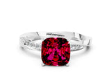 White gold Cushion Cut Garnet Engagement Ring with Side Stone Accents and Four-Prong Setting_24