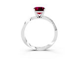 White gold Cushion Cut Garnet Engagement Ring with Side Stone Accents and Four-Prong Setting_27