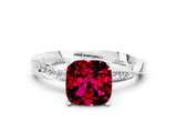 White gold Cushion Cut Garnet Engagement Ring with Side Stone Accents and Four-Prong Setting_27