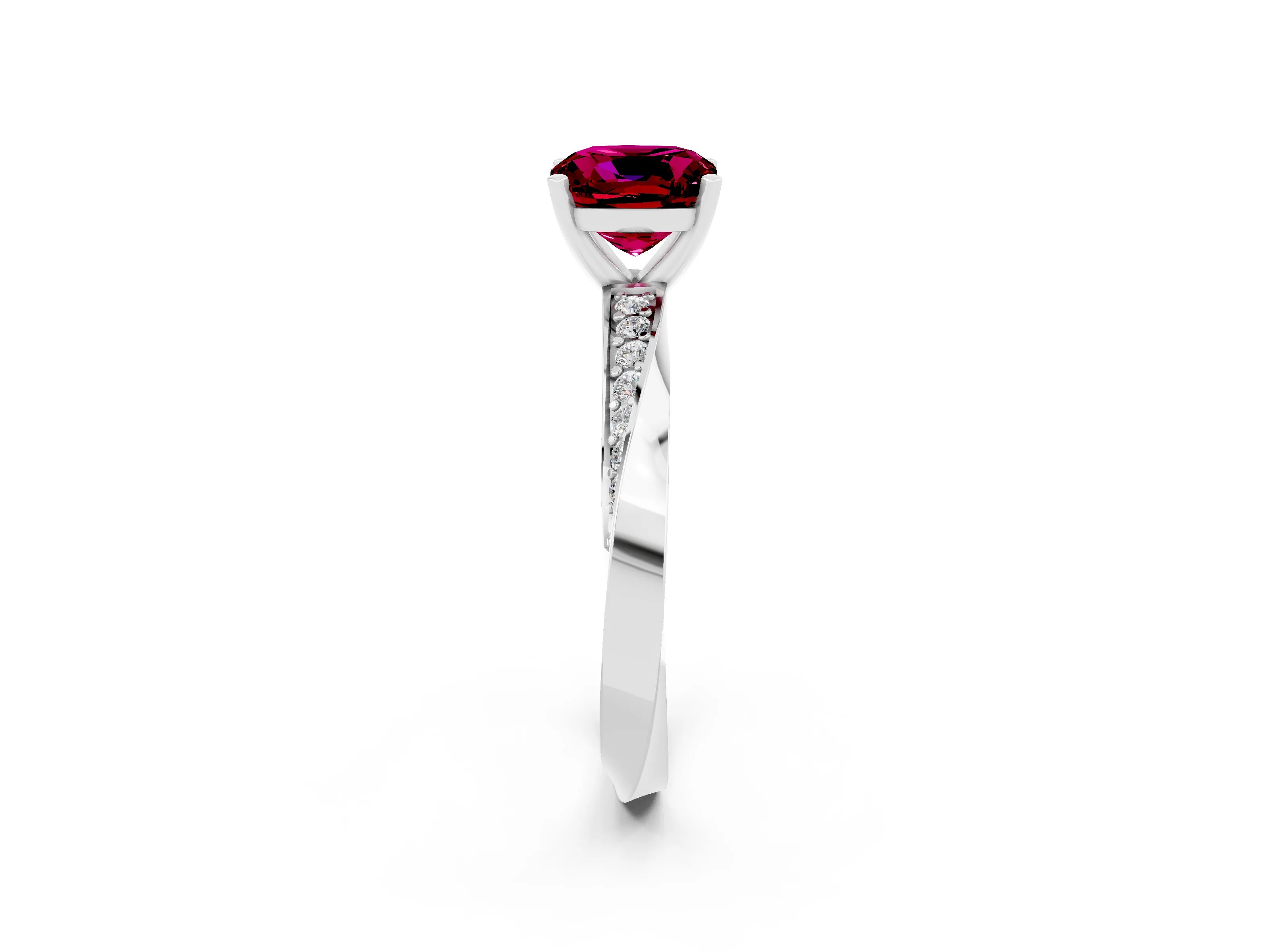White gold Cushion Cut Garnet Engagement Ring with Side Stone Accents and Four-Prong Setting_29