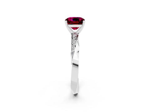 White gold Cushion Cut Garnet Engagement Ring with Side Stone Accents and Four-Prong Setting_29