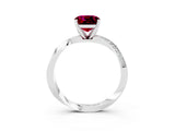 White gold Cushion Cut Garnet Engagement Ring with Side Stone Accents and Four-Prong Setting_30