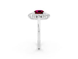White gold Cushion Cut Garnet Floral Double Halo Engagement Ring with Prong Setting_38