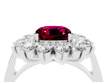 White gold Cushion Cut Garnet Floral Double Halo Engagement Ring with Prong Setting_40