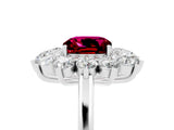 White gold Cushion Cut Garnet Floral Double Halo Engagement Ring with Prong Setting_78