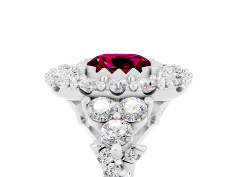 White gold Cushion Cut Garnet Halo Ring with Pavé Band and Four-Prong Setting_17