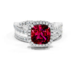 White gold Cushion Cut Garnet Halo Ring with Round Split Shank and Prong Setting_60
