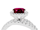 White gold Cushion Cut Garnet Halo Ring with Round Split Shank and Prong Setting_64