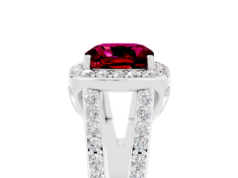 White gold Cushion Cut Garnet Halo Ring with Split Shank U-Prong Band and Four-Prong Setting_5