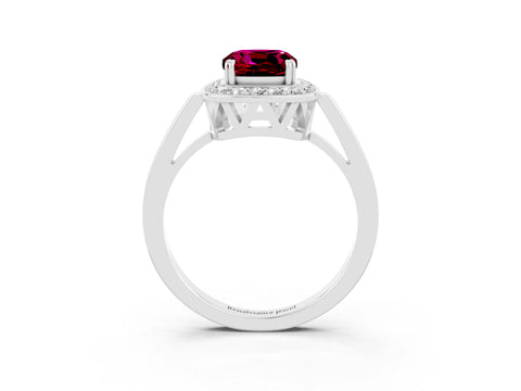 White gold Cushion Cut Garnet Halo Ring with Split Shank and Four-Prong Setting_15