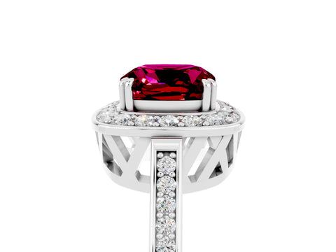 White gold Cushion Cut Garnet Halo Ring with Split Shank and Four-Prong Setting_5
