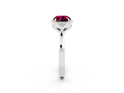 White gold Cushion Cut Garnet Halo Ring with Tapered Band and Four-Prong Setting_2
