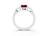 White gold Cushion Cut Garnet Halo Ring with Tapered Band and Four-Prong Setting_3