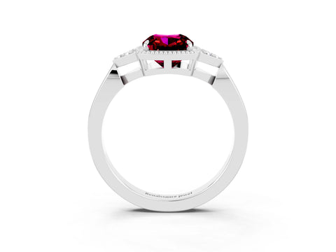 White gold Cushion Cut Garnet Halo Ring with Tapered Band and Four-Prong Setting_3