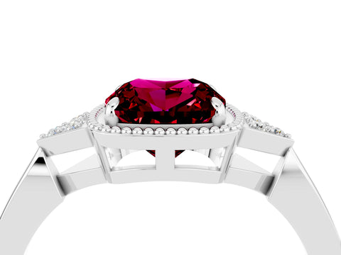 White gold Cushion Cut Garnet Halo Ring with Tapered Band and Four-Prong Setting_4