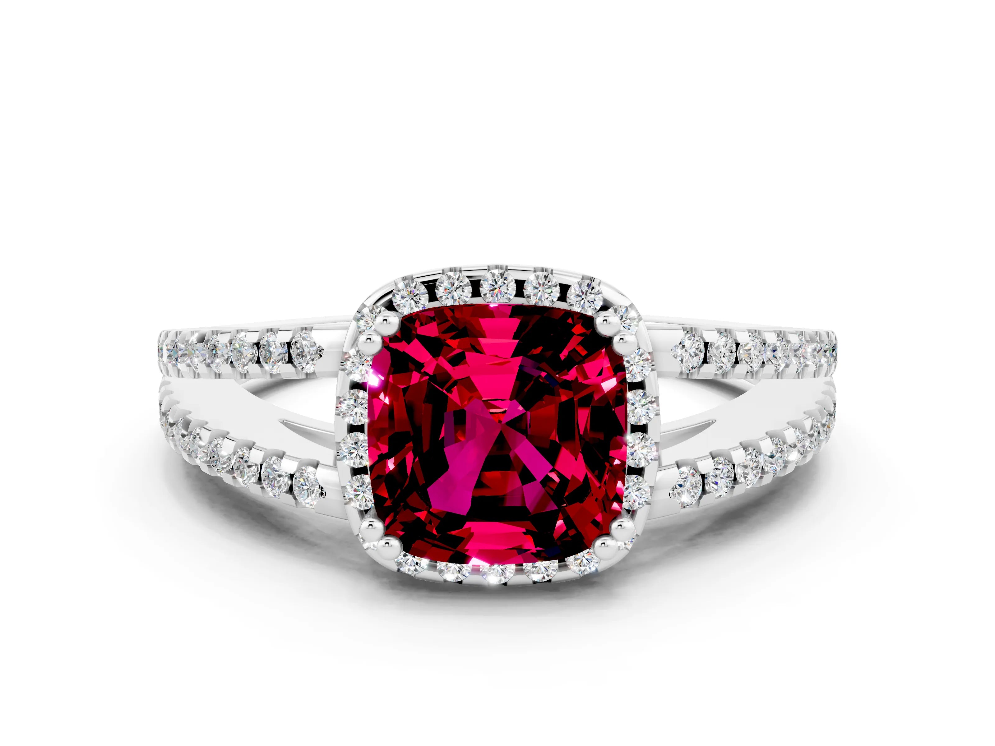White gold Cushion Cut Garnet Halo Split Shank Engagement Ring_48