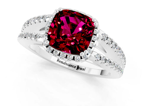 White gold Cushion Cut Garnet Halo Split Shank Engagement Ring_49