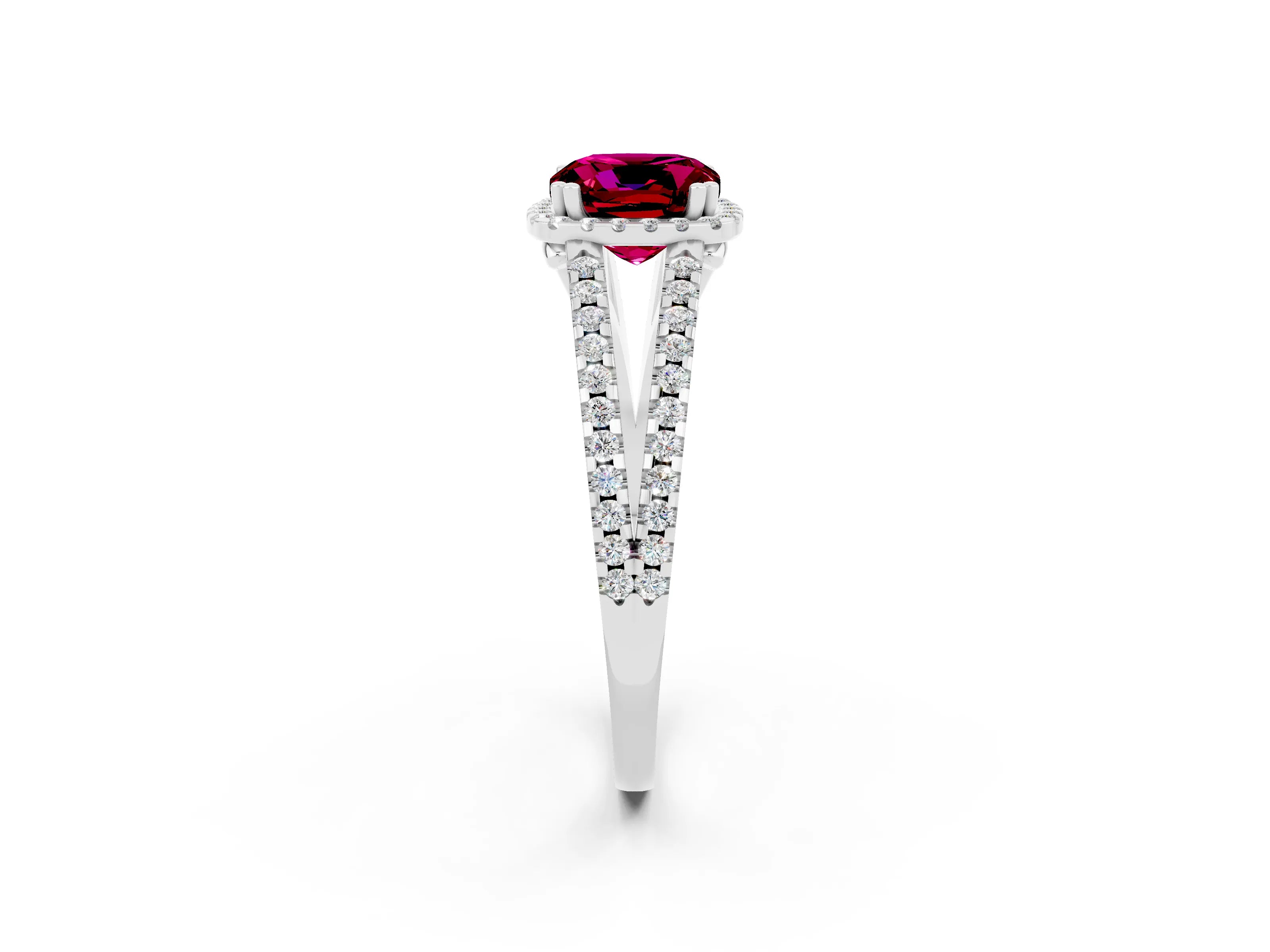 White gold Cushion Cut Garnet Halo Split Shank Engagement Ring_50