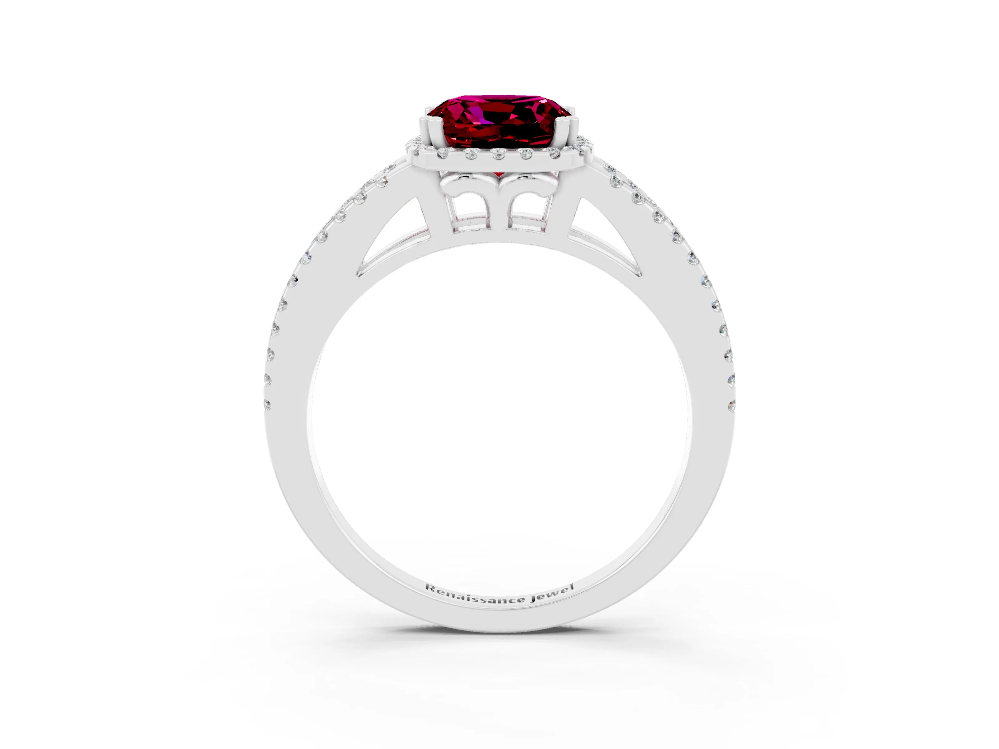White gold Cushion Cut Garnet Halo Split Shank Engagement Ring_51