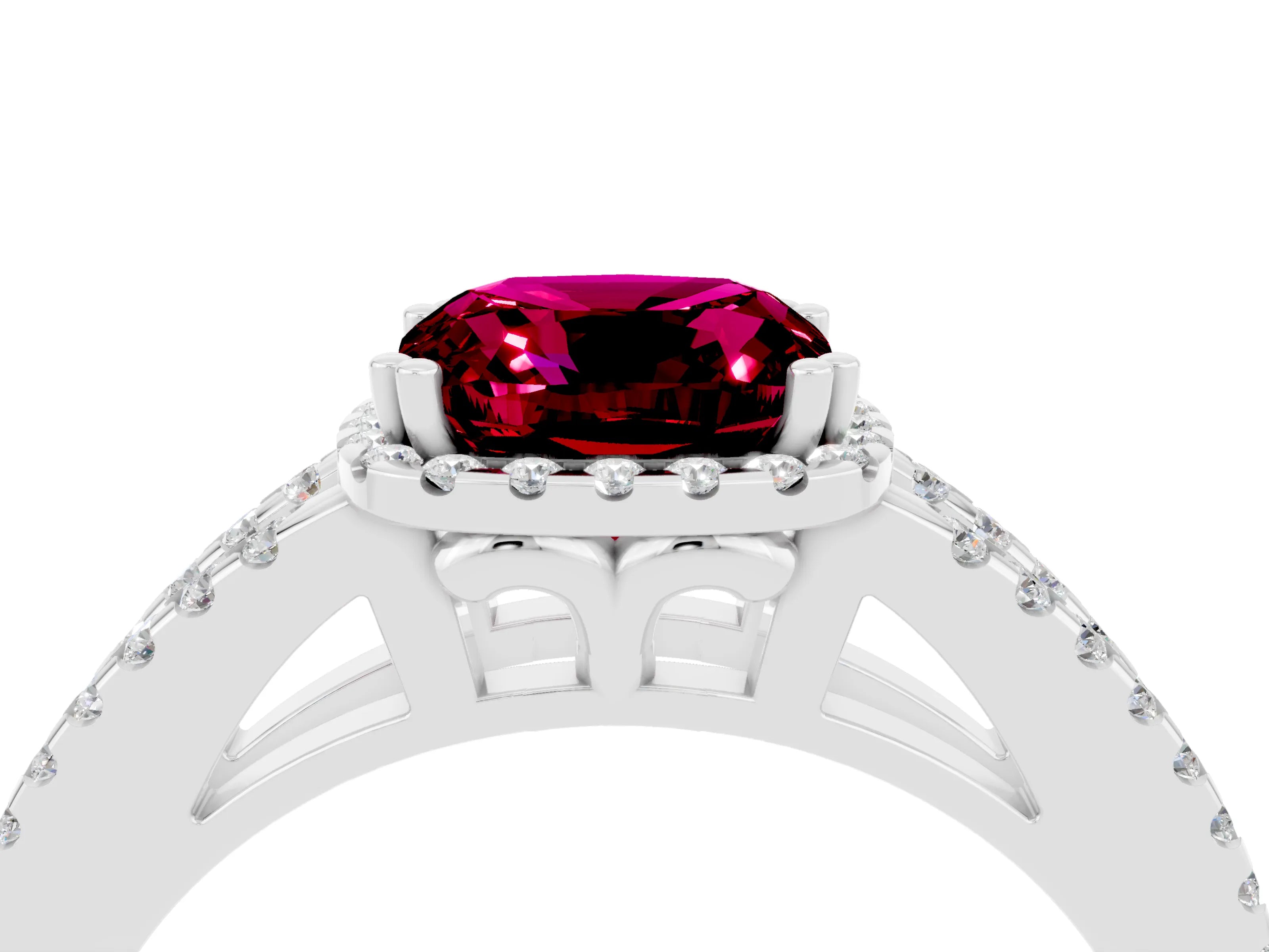 White gold Cushion Cut Garnet Halo Split Shank Engagement Ring_52