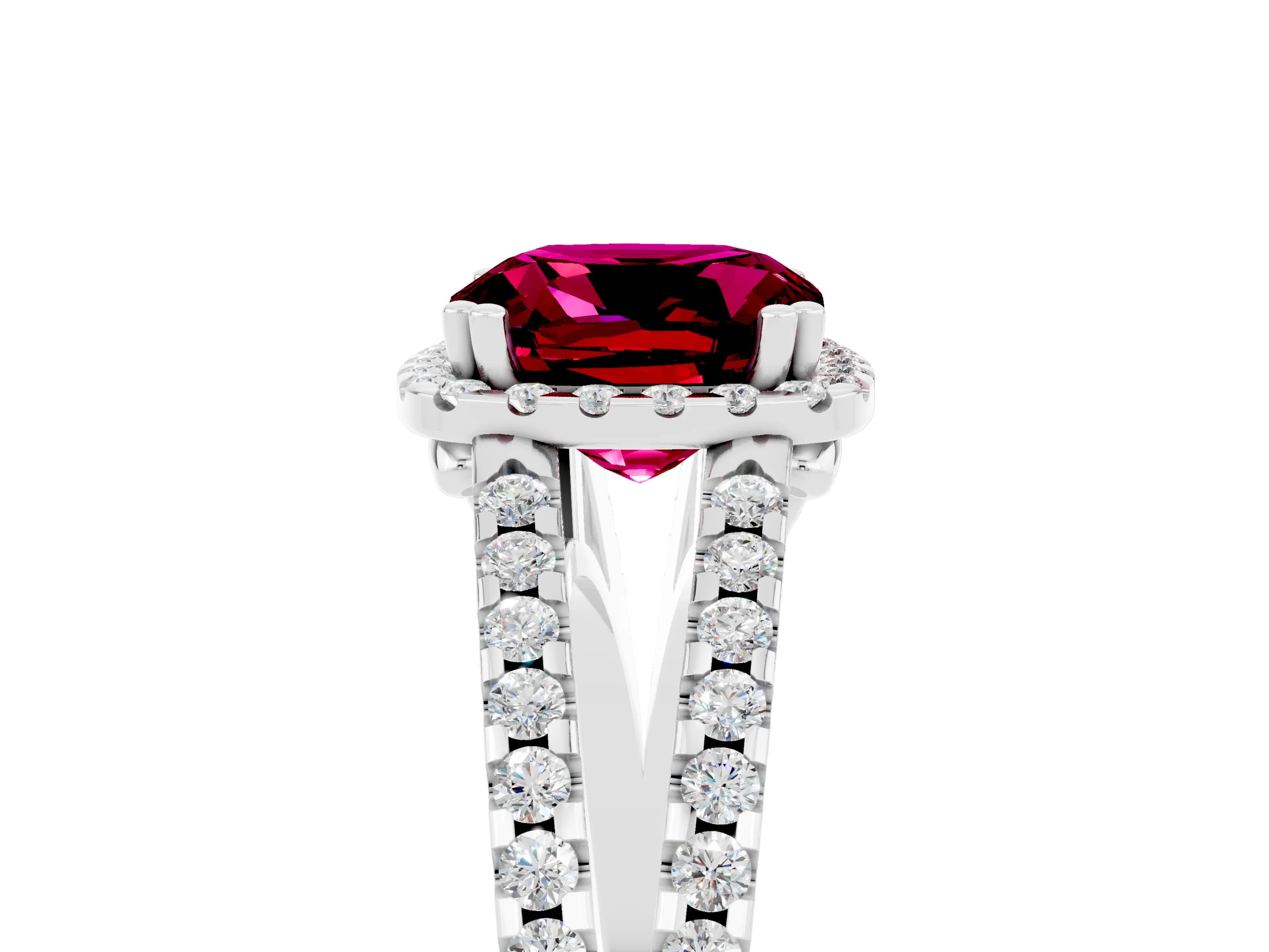 White gold Cushion Cut Garnet Halo Split Shank Engagement Ring_53