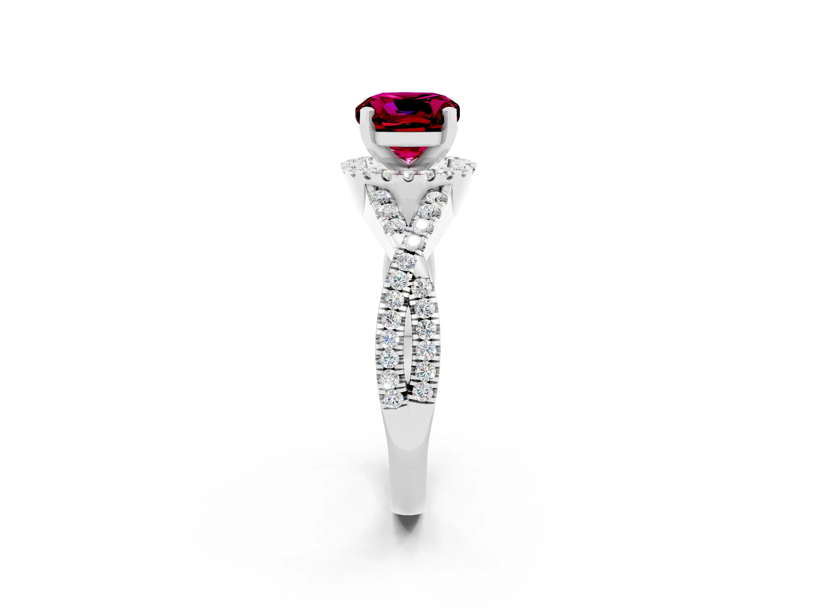 White gold Cushion Cut Garnet Halo Twist Band Solitaire Prong Setting Ring_2