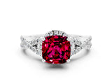 White gold Cushion Cut Garnet Halo Twist Band Solitaire Prong Setting Ring
