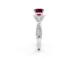 White gold Cushion Cut Garnet Halo Twist Band Solitaire Prong Setting Ring_2