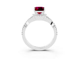 White gold Cushion Cut Garnet Halo Twist Band Solitaire Prong Setting Ring_3