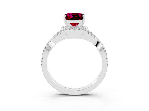 White gold Cushion Cut Garnet Halo Twist Band Solitaire Prong Setting Ring_3
