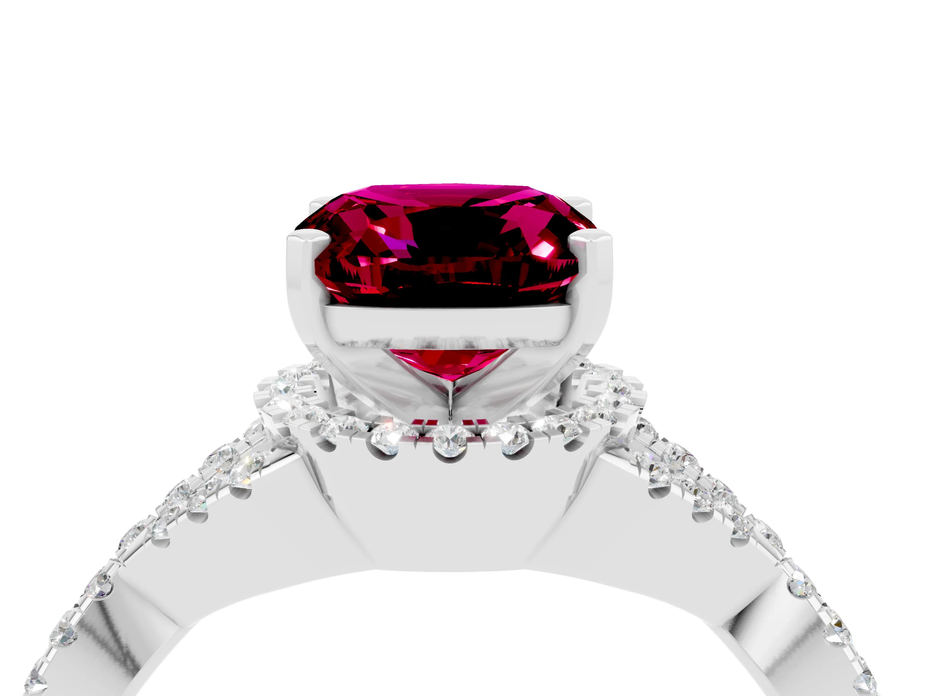 White gold Cushion Cut Garnet Halo Twist Band Solitaire Prong Setting Ring_4