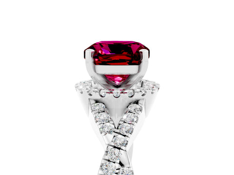 White gold Cushion Cut Garnet Halo Twist Band Solitaire Prong Setting Ring_5