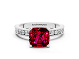 White gold Cushion Cut Garnet Milgrain Pavé Engagement Ring with Four-Prong Setting_12