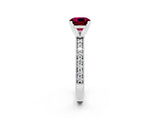 White gold Cushion Cut Garnet Milgrain Pavé Engagement Ring with Four-Prong Setting_14