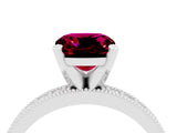 White gold Cushion Cut Garnet Milgrain Pavé Engagement Ring with Four-Prong Setting_16