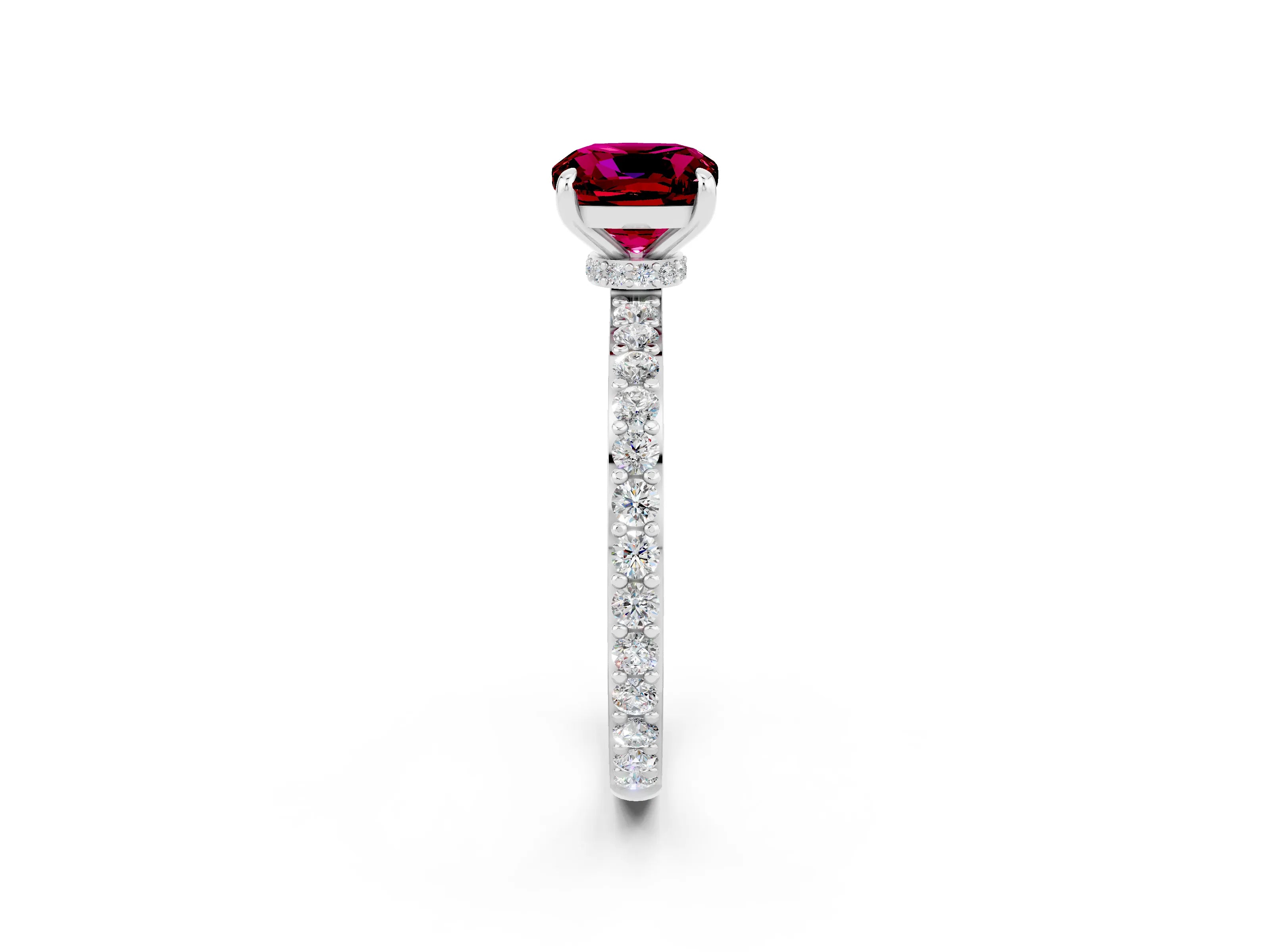 White gold Cushion Cut Garnet Pavé Engagement Ring with Round  Accents and Prong Setting_14