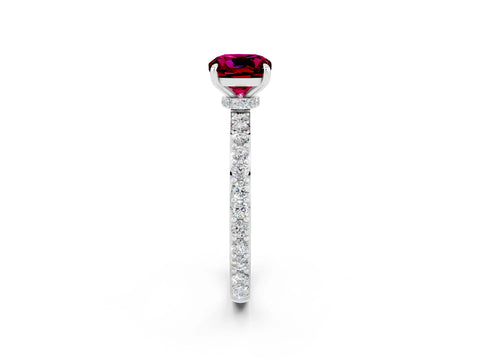 White gold Cushion Cut Garnet Pavé Engagement Ring with Round  Accents and Prong Setting_14
