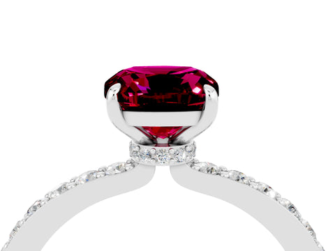 White gold Cushion Cut Garnet Pavé Engagement Ring with Round  Accents and Prong Setting_16