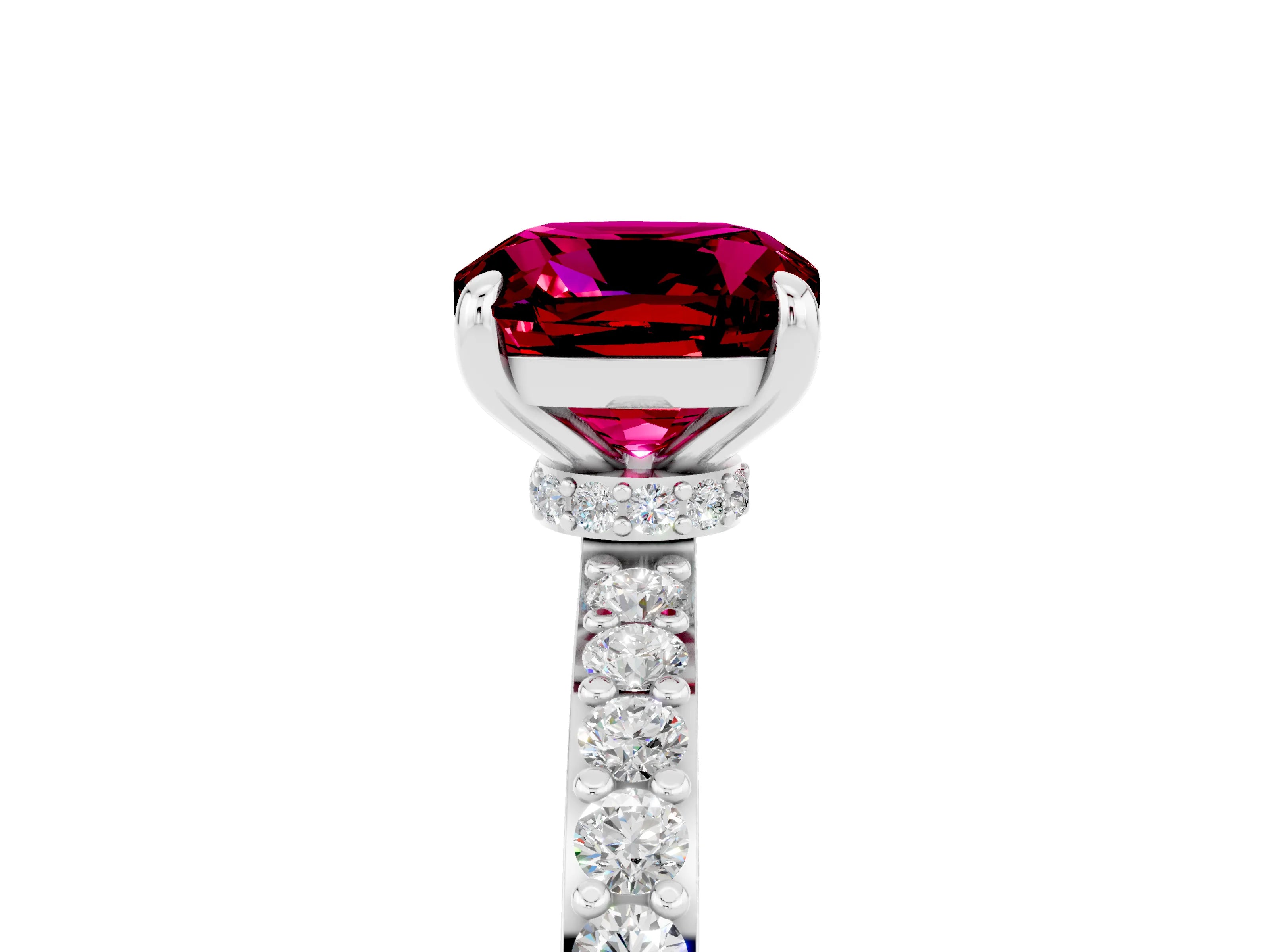 White gold Cushion Cut Garnet Pavé Engagement Ring with Round  Accents and Prong Setting_17