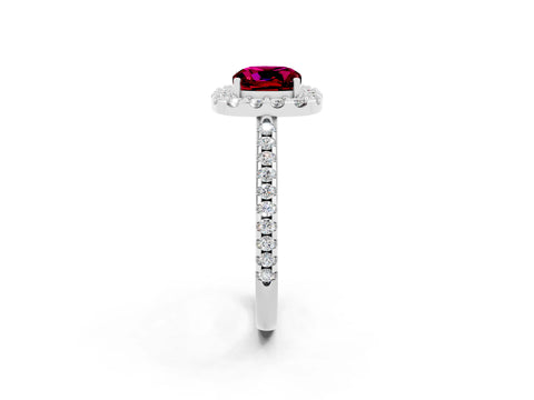 White gold Cushion Cut Garnet Pavé Halo Ring with Four-Prong Setting_14