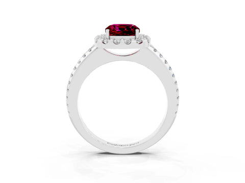 White gold Cushion Cut Garnet Pavé Halo Ring with Four-Prong Setting_15