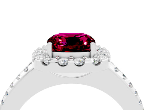 White gold Cushion Cut Garnet Pavé Halo Ring with Four-Prong Setting_16