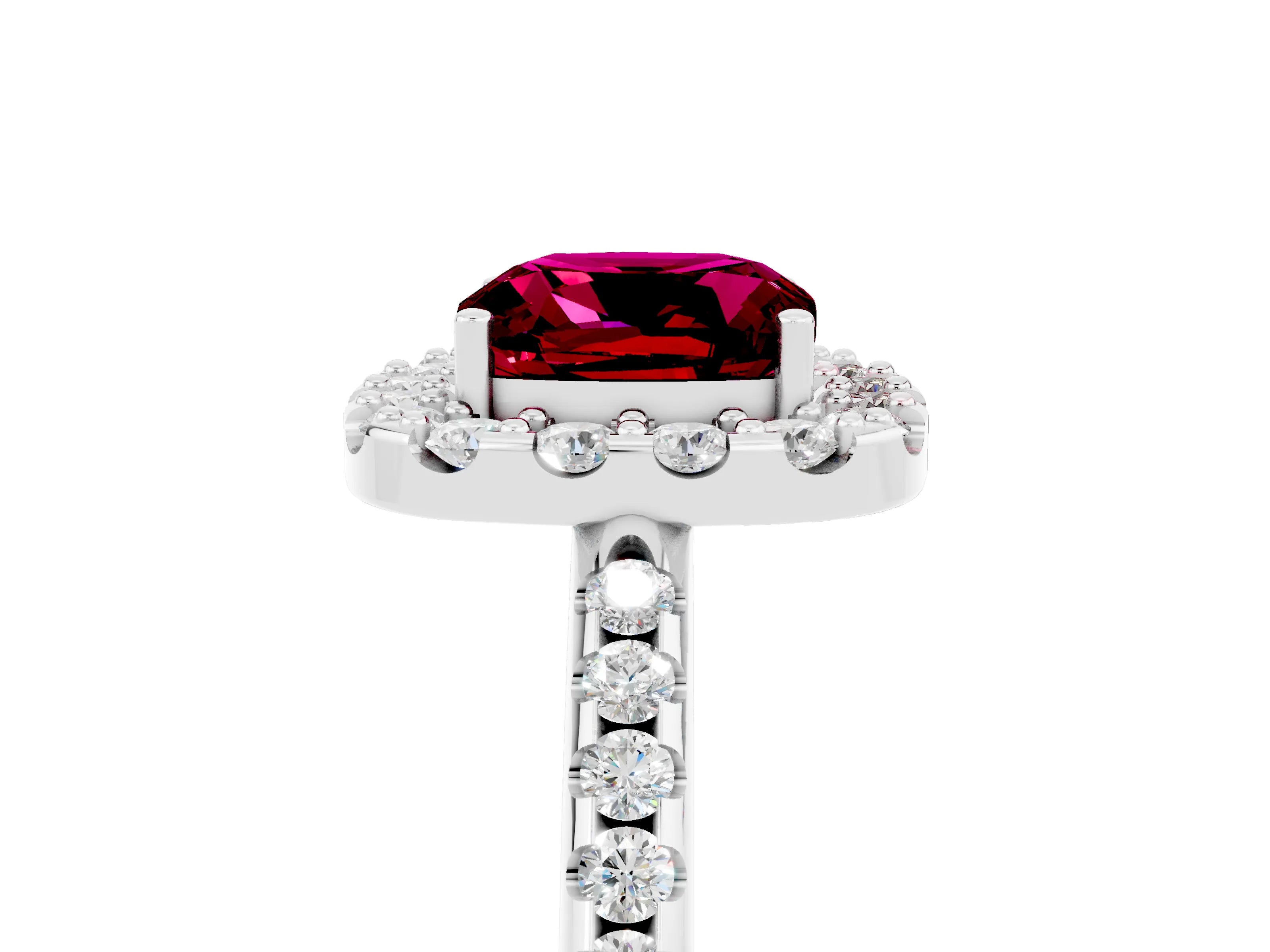 White gold Cushion Cut Garnet Pavé Halo Ring with Four-Prong Setting_17