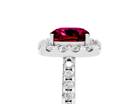 White gold Cushion Cut Garnet Pavé Halo Ring with Four-Prong Setting_17