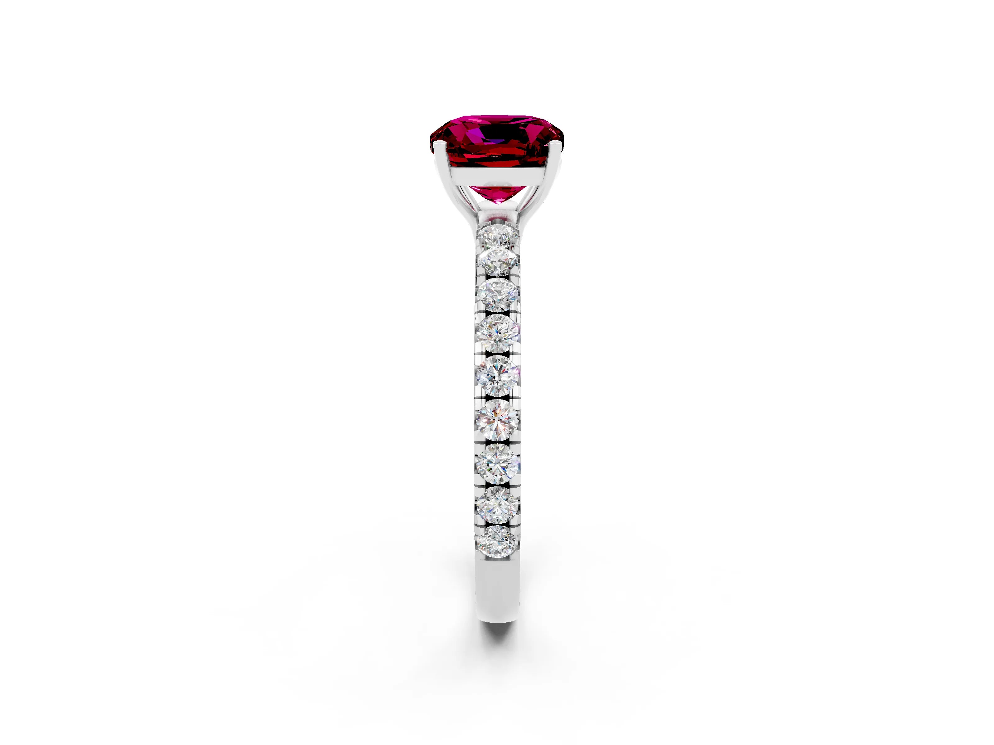White gold Cushion Cut Garnet Pavé Solitaire Engagement Ring with Four-Prong Setting_14
