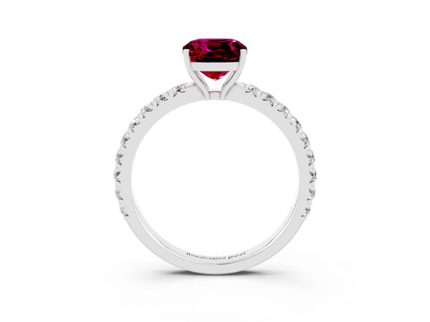 White gold Cushion Cut Garnet Pavé Solitaire Engagement Ring with Four-Prong Setting_15