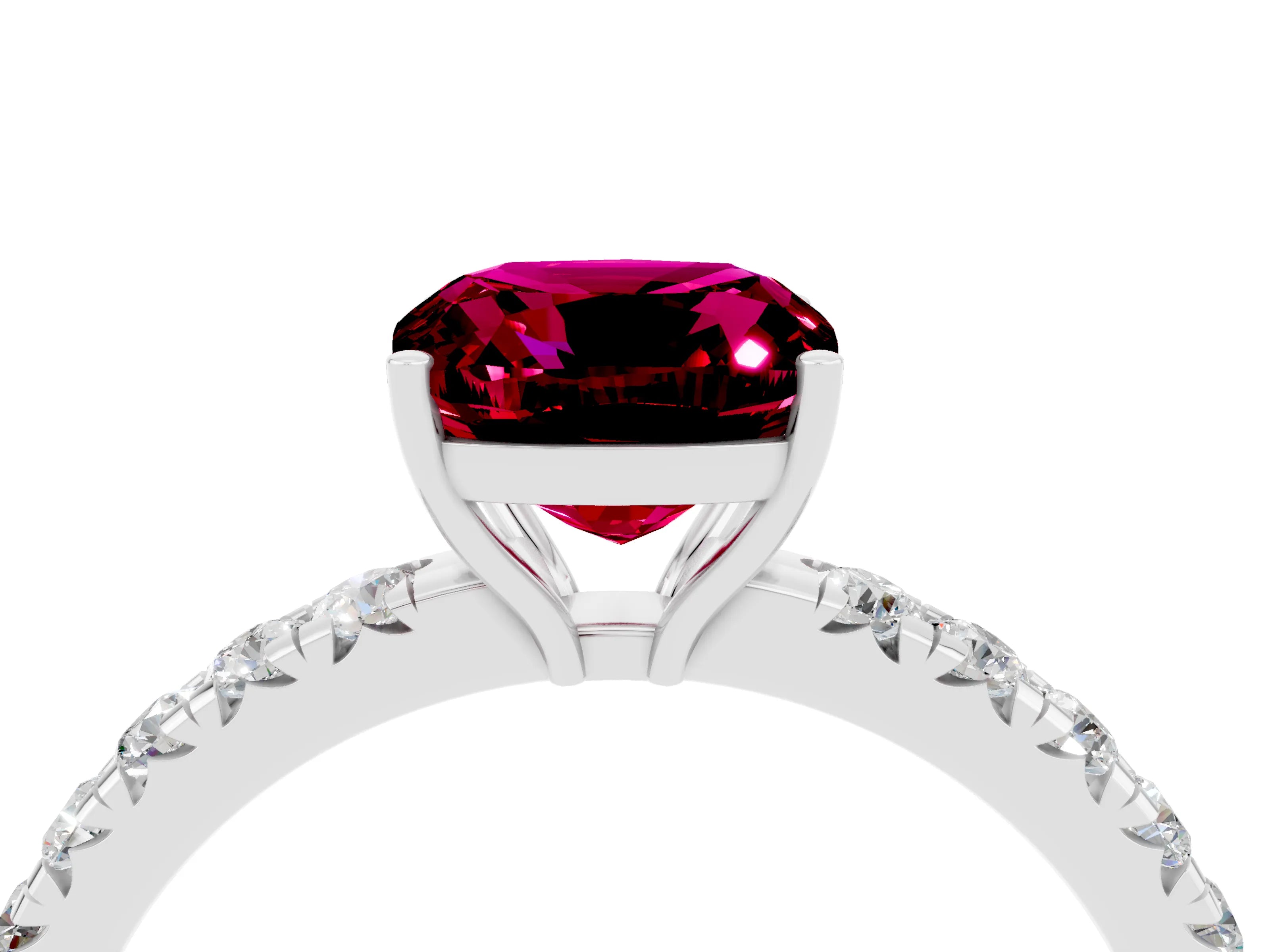 White gold Cushion Cut Garnet Pavé Solitaire Engagement Ring with Four-Prong Setting_16