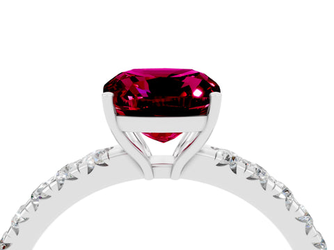 White gold Cushion Cut Garnet Pavé Solitaire Engagement Ring with Four-Prong Setting_16